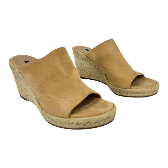 Stuart Weitzman Womens Size 9 Marabella Beige Suede Espadrille Wedge Mules - Picture 1 of 7
